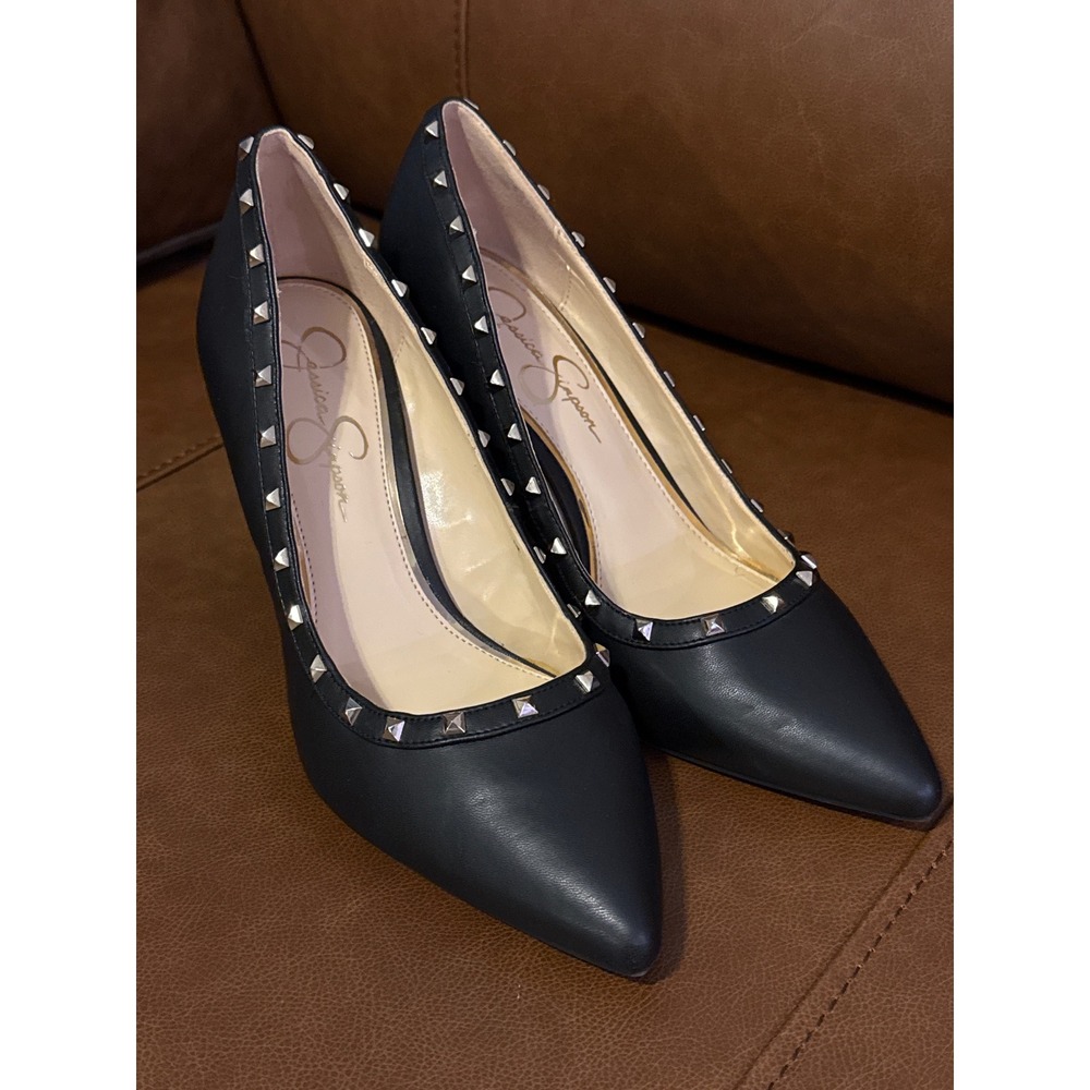 Jessica Simpson Black Studded Pointed Toe Stiletto Pumps Heels Womens 9M
